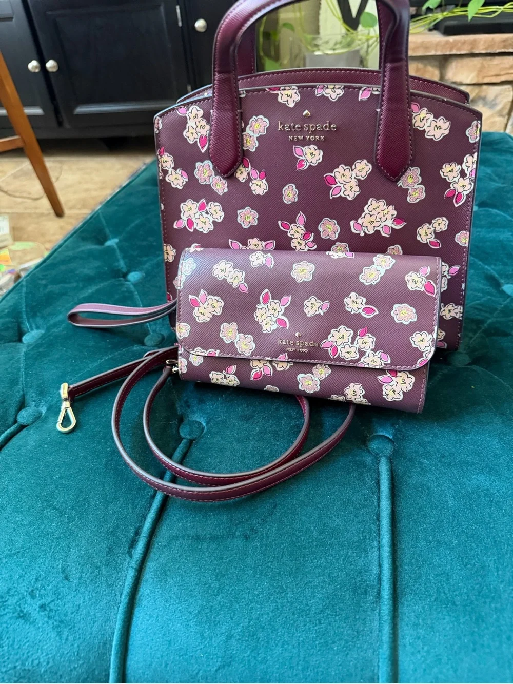 Kate Spade Burgundy Tinsel Satchel Set